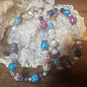 Handmade from The Witchy Hollow colorful blues stretch boho bracelet large size